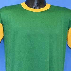 60s Green And Gold Jersey Nylon Cotton Blend Soft Athletic t-shirt Medium