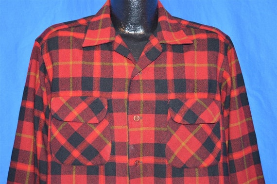 60s Pendleton Wool Loop Collar Plaid shirt Large