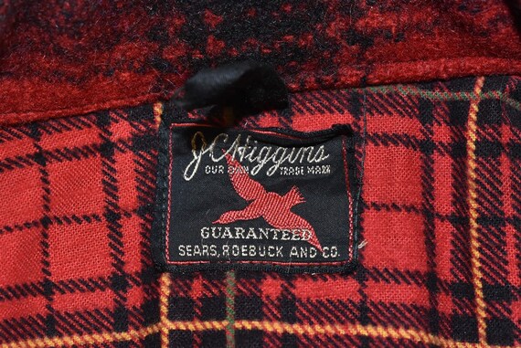 50s JC Higgins Sears Red Black Plaid Check Wool F… - image 5