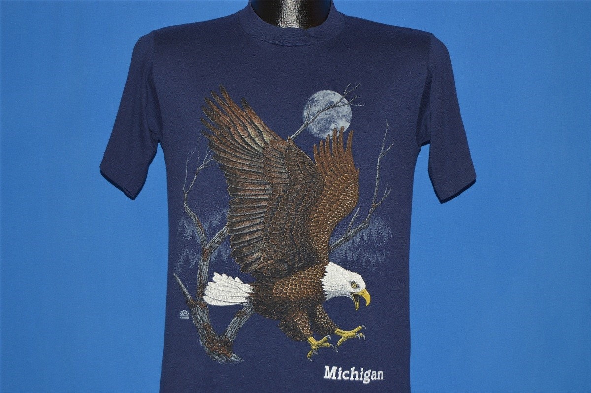 90s Michigan Bald Eagle Full Moon t-shirt Medium | Etsy