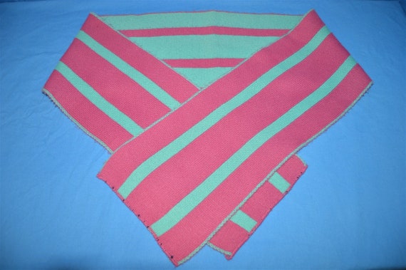 80s Pink and Teal Acrylic Striped Winter Scarf - image 3