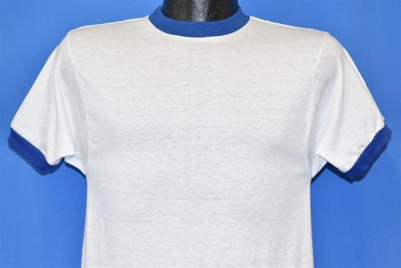 80s White Blue Ringer Plain Blank Sneaker t-shirt