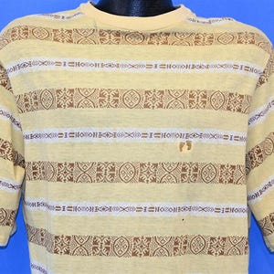 70s Hang Ten Surf Yellow Brown Striped Bare Feet Logo t-shirt Large