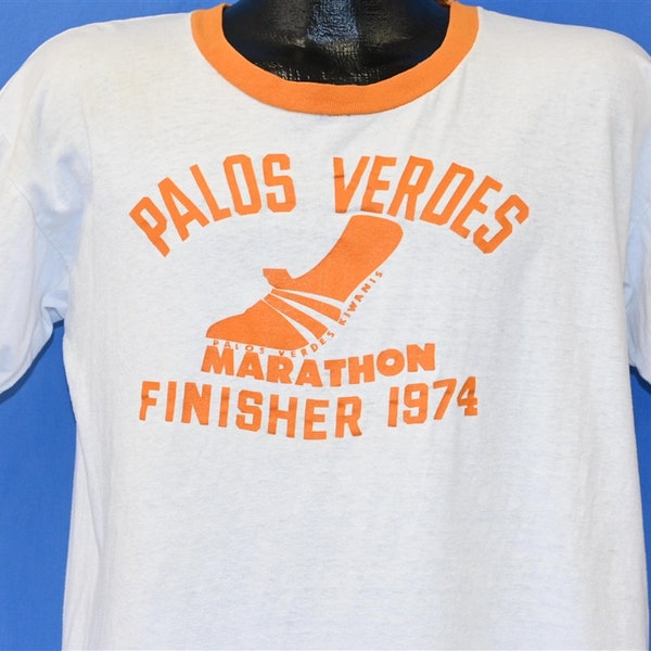 70s Palos Verdes CA Marathon Finisher 74 Kiwanis Ringer t-shirt Large