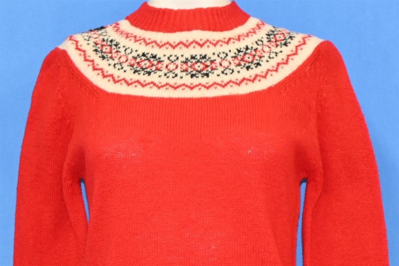 80s John Meyer Red Snowflake Wool Pullover Sweater Women's Extra Small image 1