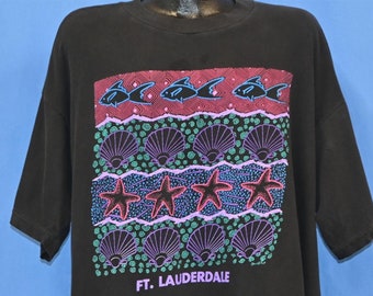90s Fort Lauderdale Florida Beach Seashell Starfish Fish Souvenir t-shirt XXXL