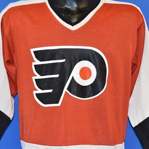 70s Philadelphia Flyers NHL Hockey Orange Schwarz Nylon Mom Jersey Mittelgroß