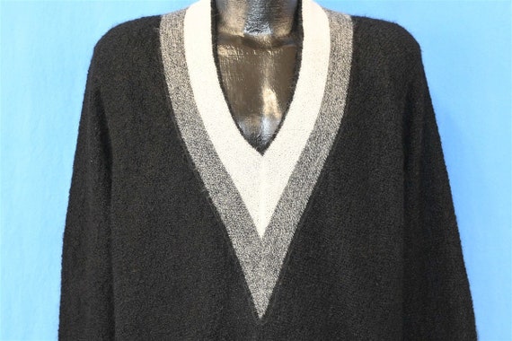 50s Deep V Black Gray White Mohair Pullover Mod S… - image 1
