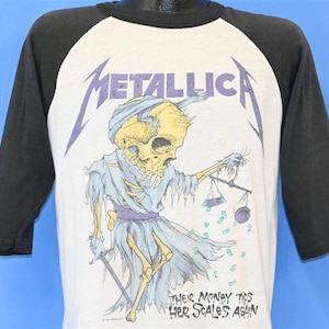80s Metallica And Justice For All Pushead Double Sided Raglan Band t-shirt Large