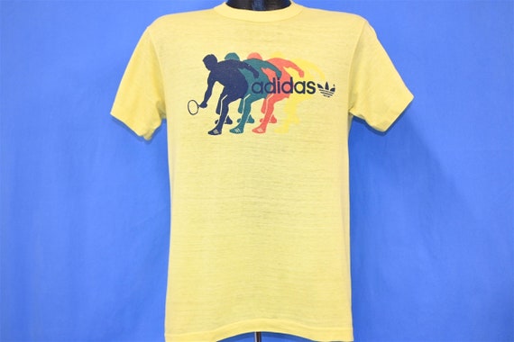 80s Adidas Tennis Trefoil Sneaker Rainbow t-shirt… - image 2