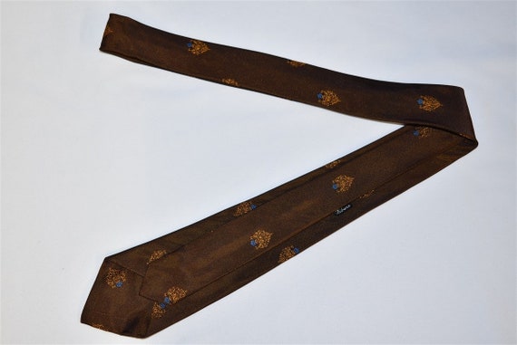 60s Brown Gold Blue Royal Crown Motif Necktie - image 3