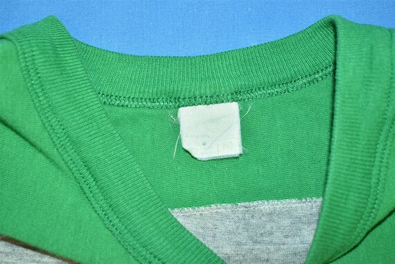 70s Bethany Beach Gray Green Ringer V-Neck Jersey… - image 3