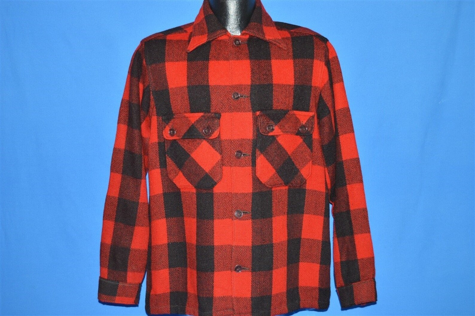 40s Red Checkered Wool Plaid Hunting Shirt Large Etsy
