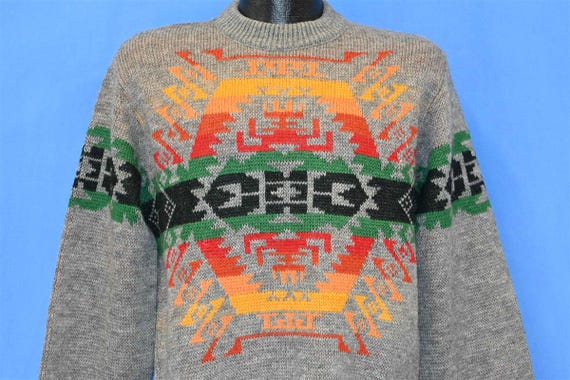 70s Pendleton Gray Geometric Aztec Native American Wool Pullover