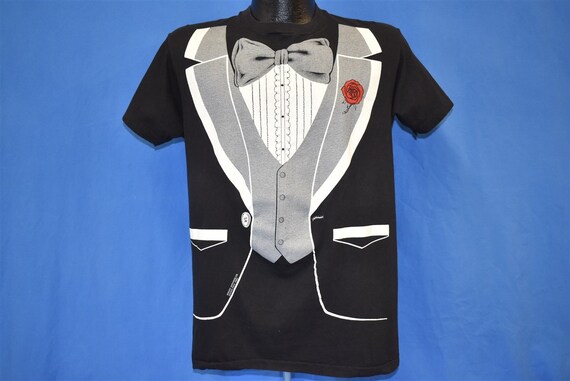 80s Tux Shirt All Over Print Corsage Funny Costum… - image 2