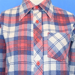 70s Wrangler Rainbow Tag Red Blue Plaid Button Down Shirt Youth Extra Large