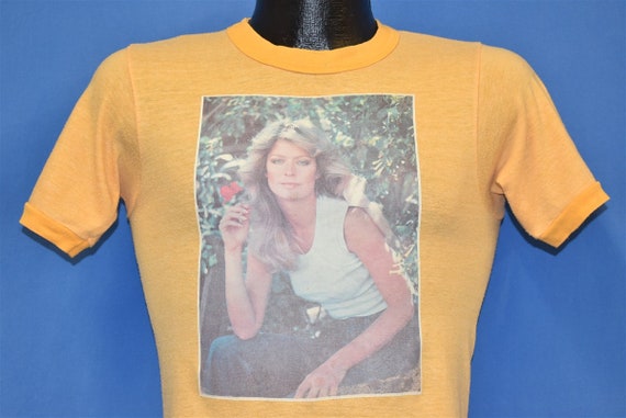 70s Farrah Fawcett Iron On Promo Yellow t-shirt E… - image 1