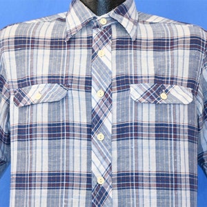 70s Alfie California Blue Red White Plaid Button Down Shirt Medium