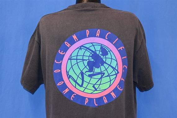90s Ocean Pacific OP One Planet Neon Surf Sportswear Faded T