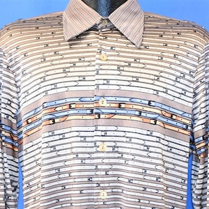 70s Damon Belt Buckle Striped Big Collar Disco Shirt Medium