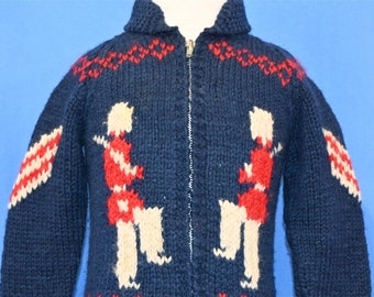 80s Shawl Neck Intarsia Cowichan Ceremonial Guard Handmade Wool Canadian Sweater 12-18 months