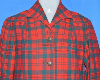50s Women's Red Pendleton Wool Plaid Suit Jacket Medium