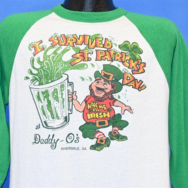 80s I Survived St Patrick's Day Daddy-O's Riverdale Beer Leprechaun t-shirt Large