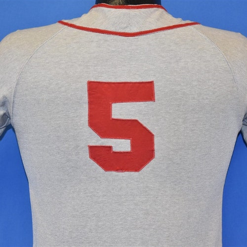 Shops 50s Ernie Rose Fab Knit Baseball Jersey #5 Button Gray Red t-shirt Small