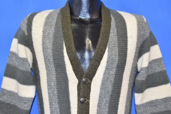 50s Jantzen Green Gray Striped Cardigan Sweater Ex
