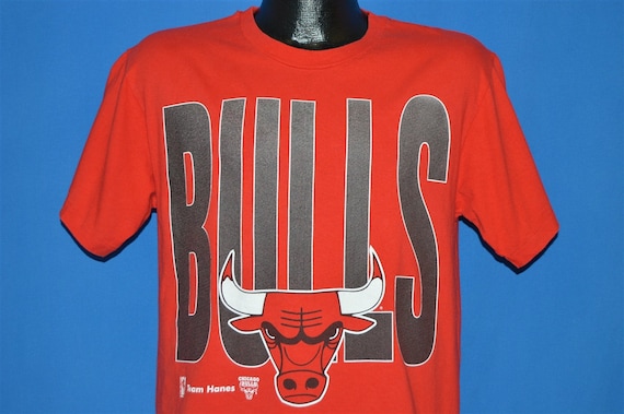 90s Chicago Bulls Logo NBA Basketball Red Hanes t… - image 1