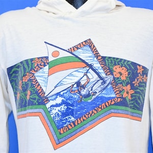 Maglietta con cappuccio floreale anni &#39;80 Sun Country Wind Surfing Surf Large