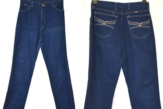 80s Wrangler Dark Denim Stretch Jeans Blue Pant S… - image 1