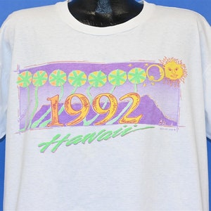 90s Hawaii 1992 Hawaiian Islands Sun Moon Palm Tree White t-shirt Extra Large
