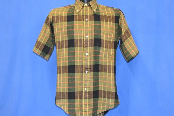60s Penneys Towncraft Green Brown Plaid Button Do… - image 2