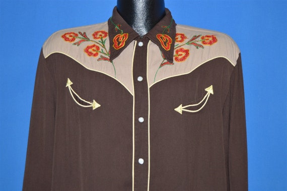 50s Embroidered Pearl Snap Western Shirt Extra Lar