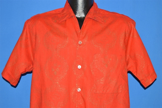 60s Sears Red Gold Loop Collar Hawaiian shirt Med… - image 1