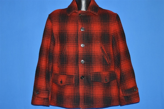 50s Black Red Wool Check Mackinaw Hunting Coat Me… - image 2