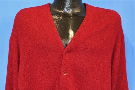 60s Mohair Cuff Sleeve V-Neck Button Down Red Car… - image 1