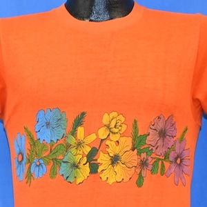 70s Rainbow Tropical Hibiscus Flowers Wraparound Surfwear Surf t-shirt Small