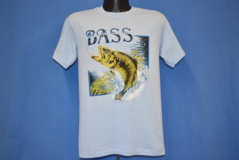 90s Largemouth Bass Fish Fisherman Angler Fishing Blue t-shirt Medium
