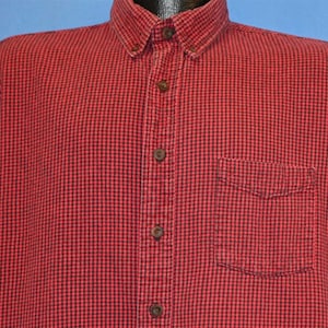 90s LL Bean Red Black Gingham Flannel Button Down Shirt Large
