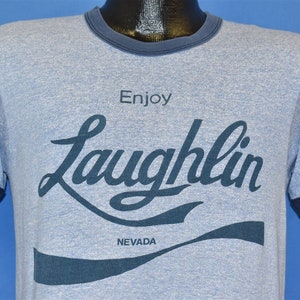 80s Enjoy Laughlin Nevada Cola Spoof Logo Parody Ringer t-shirt Medium