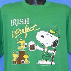 80s Snoopy Woodstock Irish & Perfect Peanuts St. Patrick&#39;s Day Green t-shirt Large
