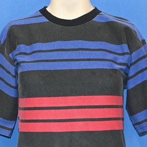 90s Striped All Over Black Blue Red Cotton t-shirt Extra Small