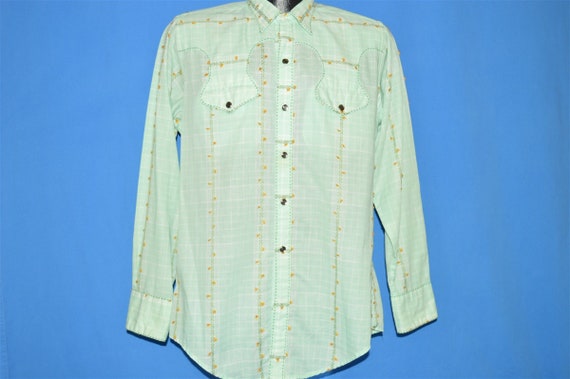 50s Rockmount Green Floral Cowboy Shirt Large - image 2