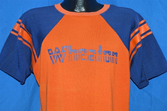 70s Wheaton Orange Blue Rayon Jersey t-shirt Large