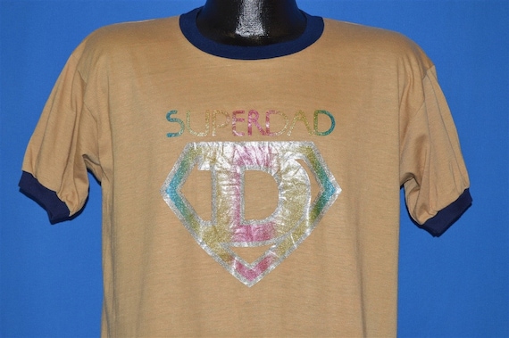 70s Super Dad Glitter Iron On Ringer t-shirt Large - image 1