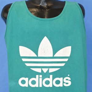 90s Adidas Trefoil Logo Three Stripe Teal Tank Top t-shirt Extra Large