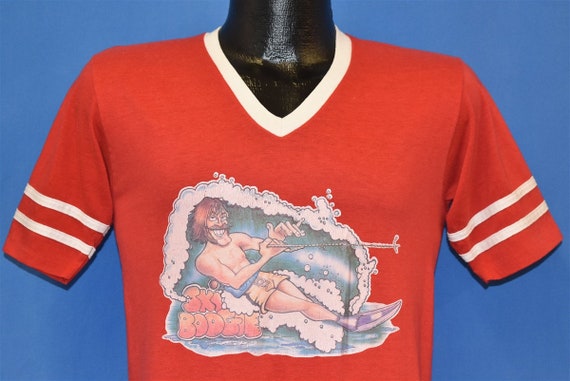 70s Ski Boogie Water Skiing Iron On Red V-Neck Je… - image 1