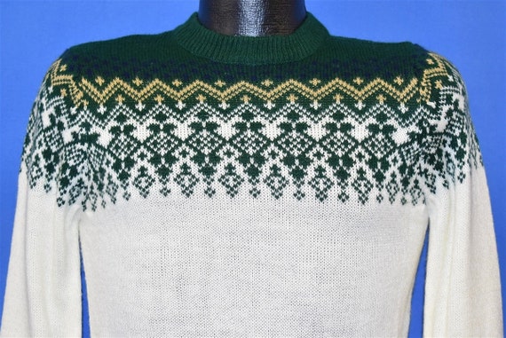 70s Gimbels Green White Knit Sweater Small - image 1